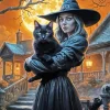 Full Moon And Witch And Cat Diamond Painting