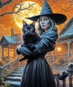 Full Moon And Witch And Cat Diamond Painting