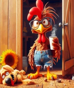 Funny Chicken Drinking Coffee Diamond Painting