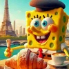 Funny Spongebob In Paris Diamond Painting