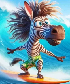 Funny Zebra Surfing Diamond Painting