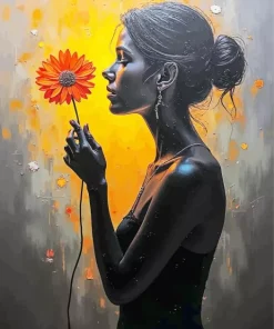 Girl Holding Flower Diamond Painting