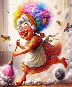 Old Lady Cleaning Diamond Painting