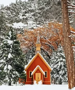 Snowy Yosemite Chapel Diamond Painting