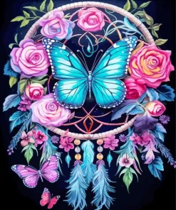 Blue Butterfly Dream Catcher Diamond Painting