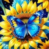 Blue Butterfly On Sunflower Diamond Painting