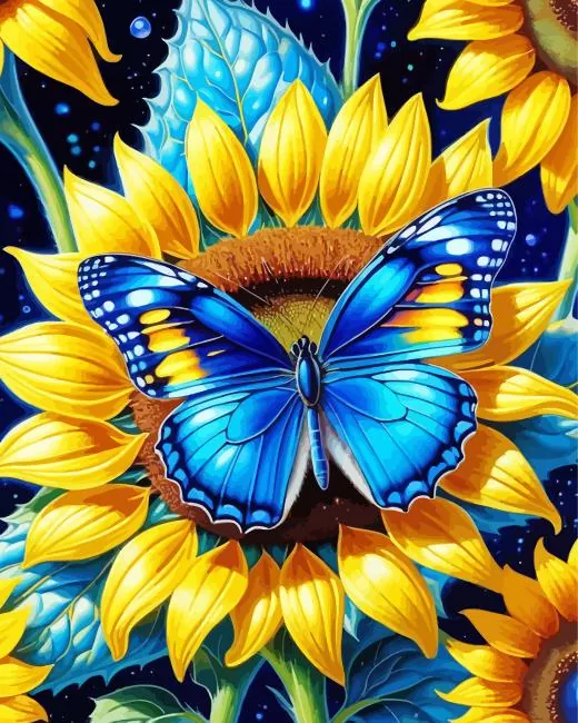 Blue butterfly on sunflower Diamond Dotz Blue Butterfly On Sunflower Diamond Painting