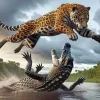 Caiman And Jaguar Fighting Diamond Painting