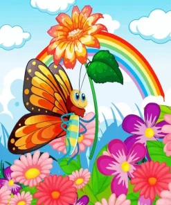 Cartoon Butterfly In A Field Diamond Painting