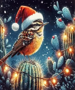 Christmas Cactus Wren Diamond Painting