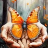 Orange Butterfly In Hands Diamond Painting