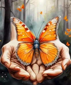 Orange Butterfly In Hands Diamond Painting