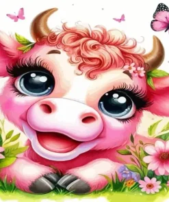 Pink Butterfly Cow Diamond Painting
