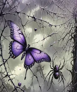 Purple Butterfly And Spider Diamond Painting