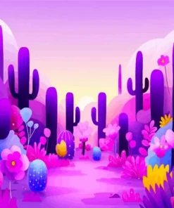 Purple Cactus Desert Diamond Painting