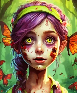 Zombie Cartoon Butterfly Girl Diamond Painting