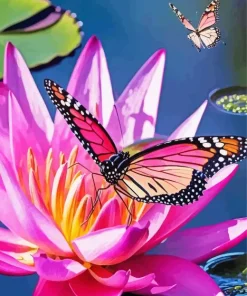 Butterfly On Pink Flower Diamond Painting
