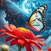 Butterfly On Red Flower Diamond Painting