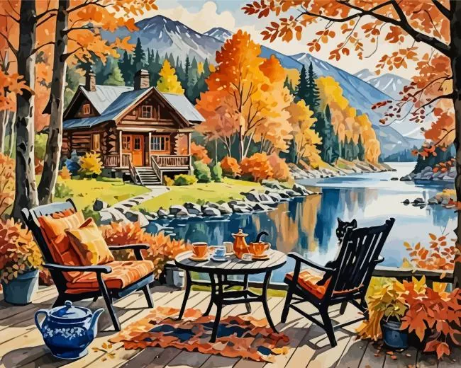 cabin in fall Diamond By Numbers Cabin In Fall Diamond Painting