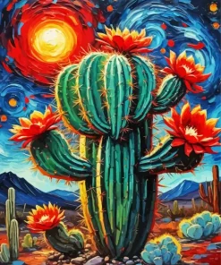 Cactus Red Flowers Diamond Painting
