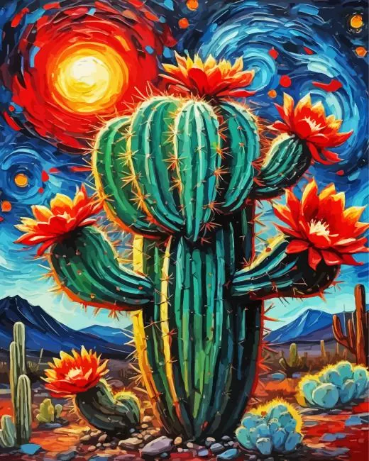 cactus red flowers Diamond By Numbers Cactus Red Flowers Diamond Painting