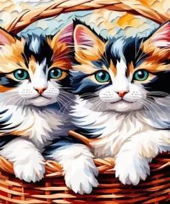 Calico Kittens In A Basket Diamond Painting