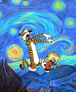 Calvin Hobbes Starry Night Diamond Painting