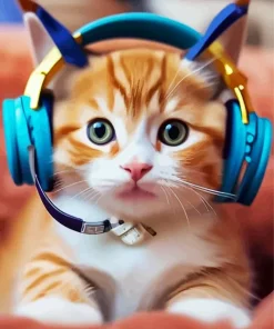 Cat Wearing Headphones Diamond Painting
