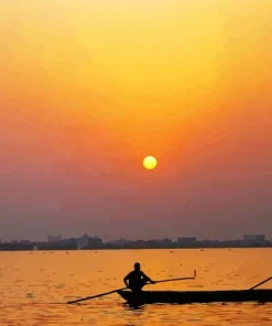Man In Boat Silhouette Diamond Painting