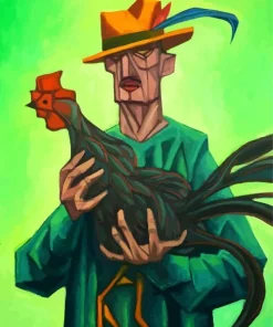 Man With A Rooster Diamond Painting
