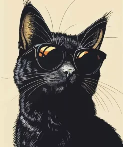 Black Cat Wearing Black Glasses Diamond Painting
