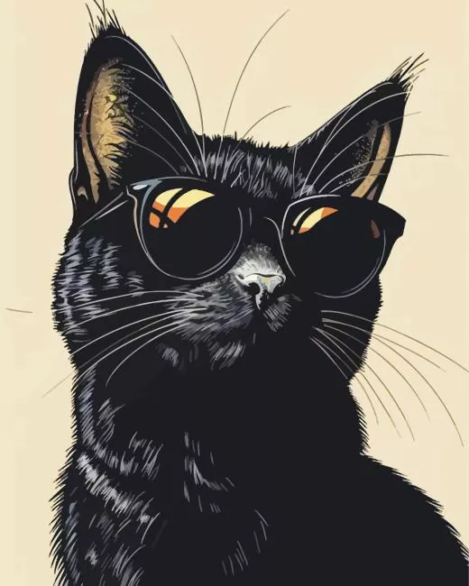 Black cat wearing black glasses Diamond With Numbers Black Cat Wearing Black Glasses Diamond Painting
