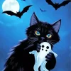 Black Cat With Bats Diamond Painting