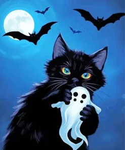 Black Cat With Bats Diamond Painting