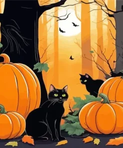 Black Cats And Pumpkins Diamond Painting