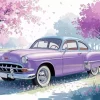 Car And Cherry Blossom Trees Diamond Painting