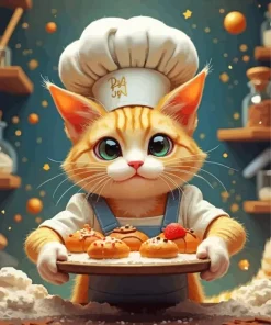 Cartoon Cat Baking Diamond Painting
