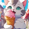 Cartoon Cat Eating Ice Cream Diamond Painting