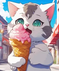 Cartoon Cat Eating Ice Cream Diamond Painting