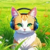 Cartoon Cat Listening To Music Diamond Painting
