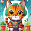 Cartoon Cat Wearing Headphones Diamond Painting