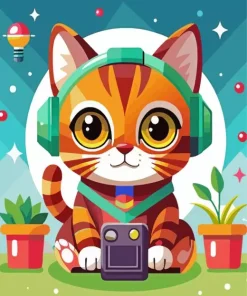 Cartoon Cat Wearing Headphones Diamond Painting