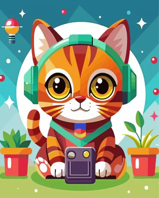 Cartoon cat wearing headphones Diamond Paintings Cartoon Cat Wearing Headphones Diamond Painting
