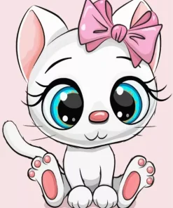 Cartoon Cat Wearing Pink Bow Diamond Painting
