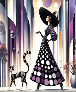 Cat And Stylish Woman Diamond Painting