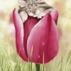 Cat On Tulip Diamond Painting