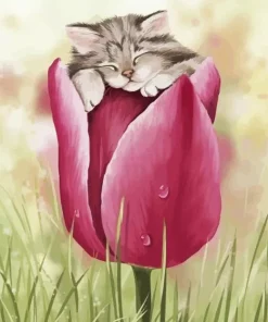 Cat On Tulip Diamond Painting