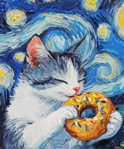 Cat Eating Donut Diamond Painting