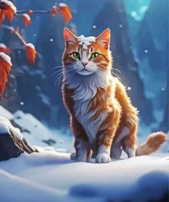 Cat In Snow Diamond Painting