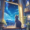 Cat Looking To The Night Sky Diamond Painting